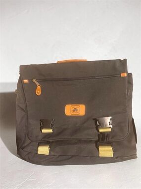 Vintage Black Canvas Messenger-Laptop Bag with Tan Accents